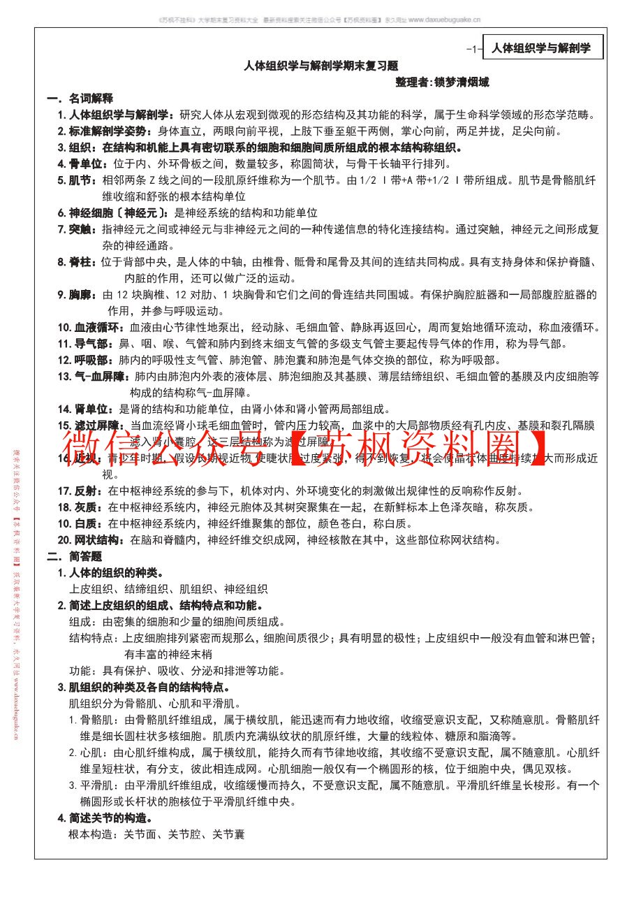 人体组织解剖学